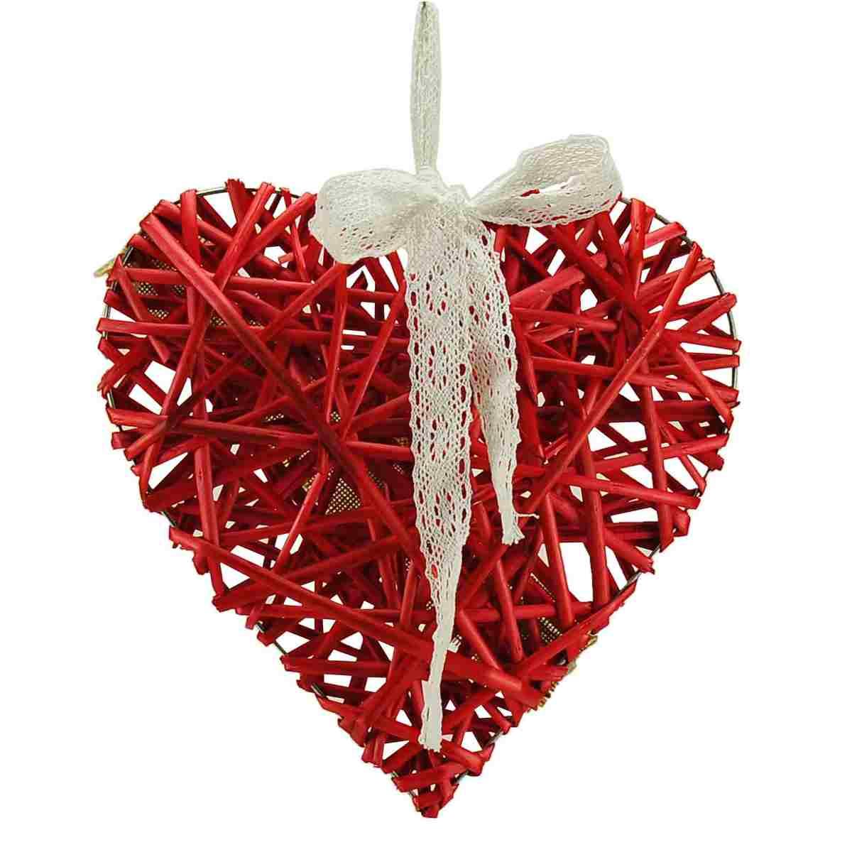 Decorazione Natalizia Cuore Legno Rosso con Pizz 29x6xh28 |M2 Store