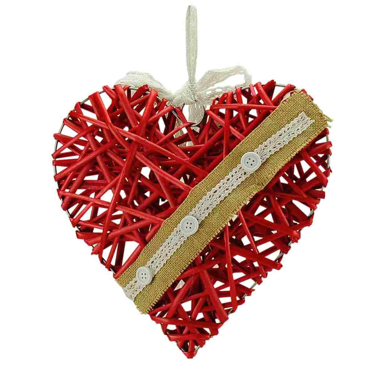 Decorazione Natalizia Cuore Legno Rosso con Pizz 29x6xh28 |M2 Store