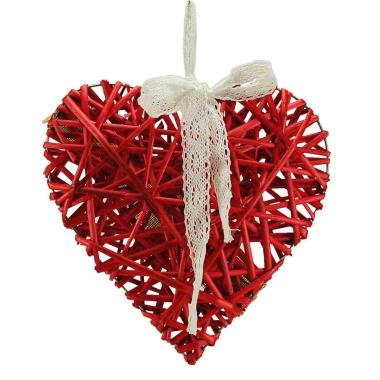 Decorazione Natalizia Cuore Legno Rosso con Pizz 29x6xh28 |M2 Store