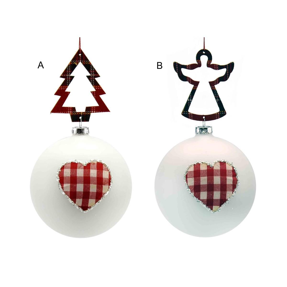 Pallina Natale Vetro cm.10 Bianca Opaca con Cuore |M2 Store