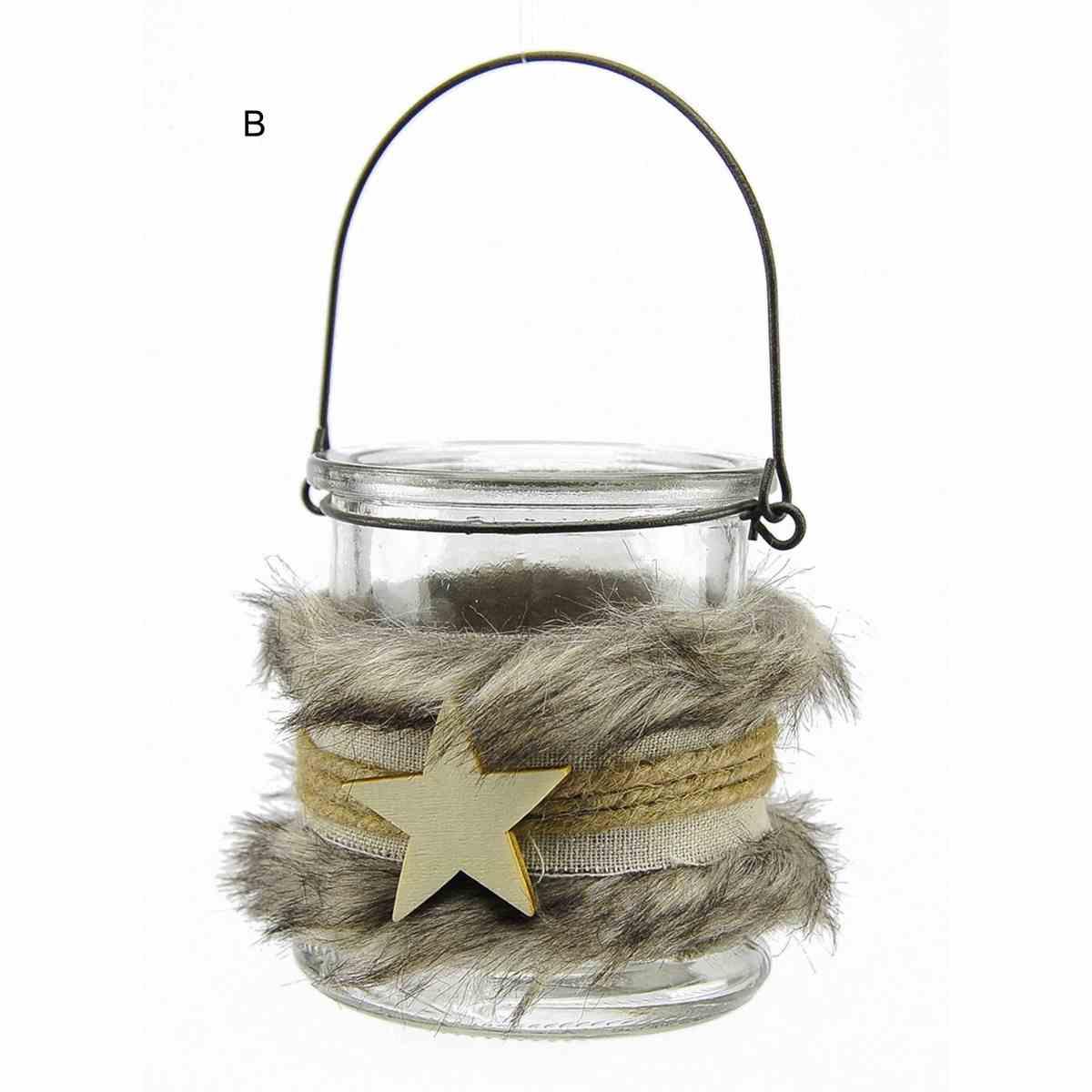 Portacandela Natale Vetro con Pelliccia 2 Modelli |M2 Store