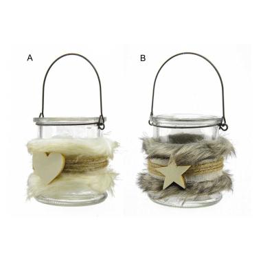 Portacandela Natale Vetro con Pelliccia 2 Modelli |M2 Store