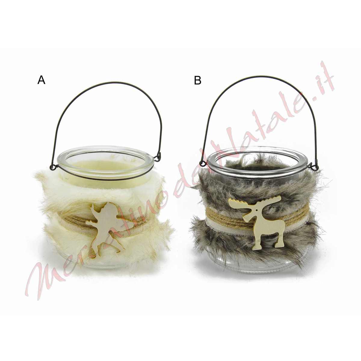 Portacandela Natale Vetro con Pelliccia 2 Modelli |M2 Store