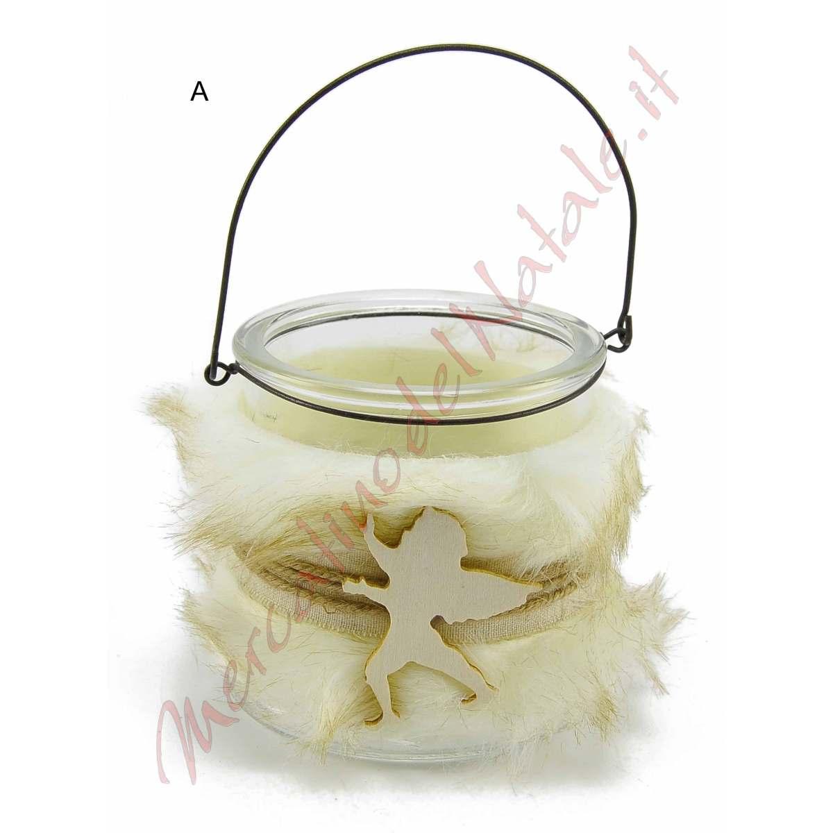 Portacandela Natale Vetro con Pelliccia 2 Modelli |M2 Store