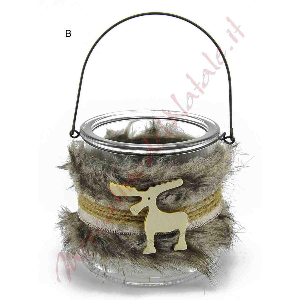 Portacandela Natale Vetro con Pelliccia 2 Modelli |M2 Store