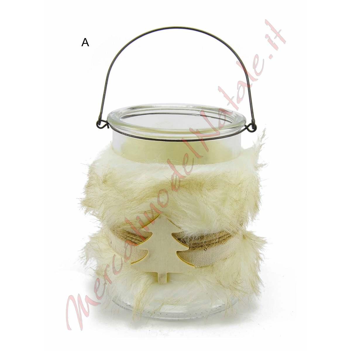 Portacandela Natale Vetro con Pelliccia 2 Modelli |M2 Store