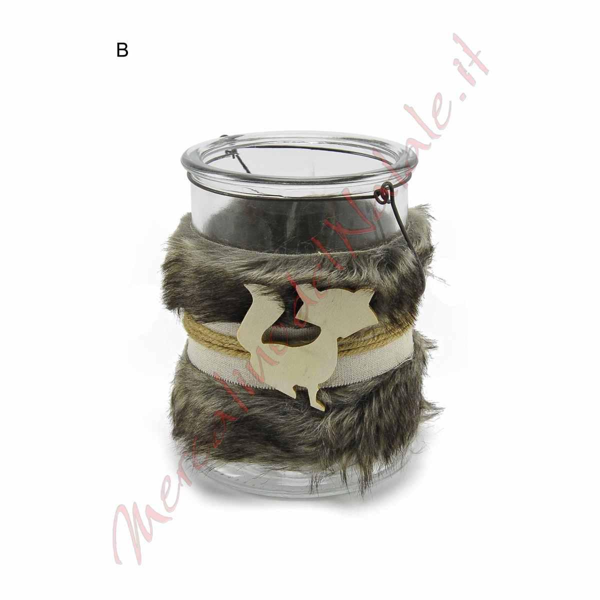 Portacandela Natale Vetro con Pelliccia 2 Modelli |M2 Store