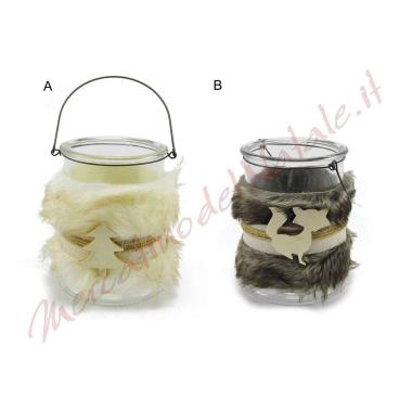 Portacandela Natale Vetro con Pelliccia 2 Modelli |M2 Store