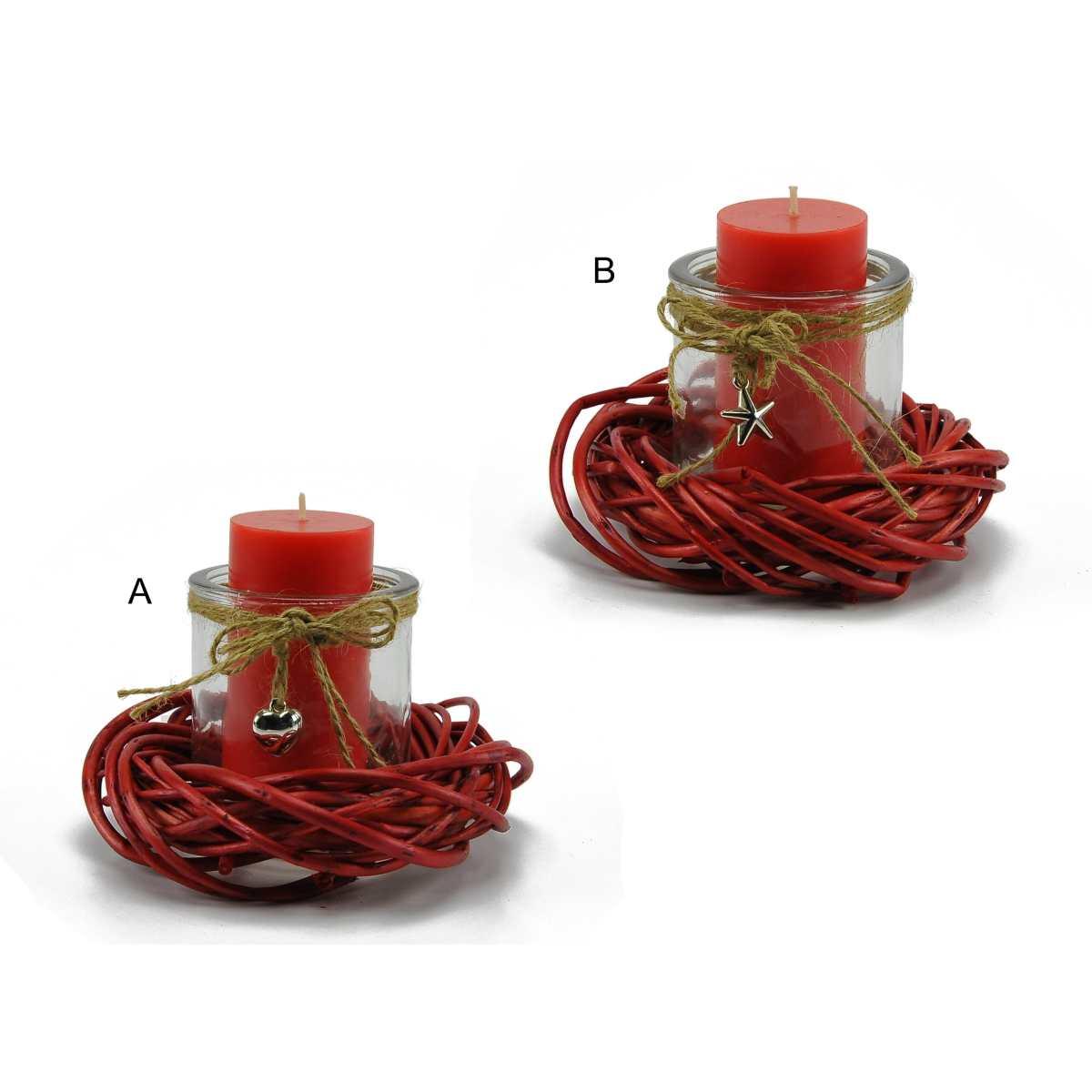 Portacandela Natale Vetro con Base Vimini 2 Modelli |M2 Store