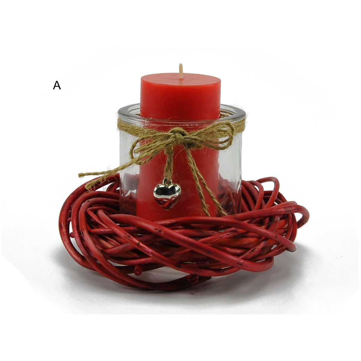 Portacandela Natale Vetro con Base Vimini 2 Modelli |M2 Store