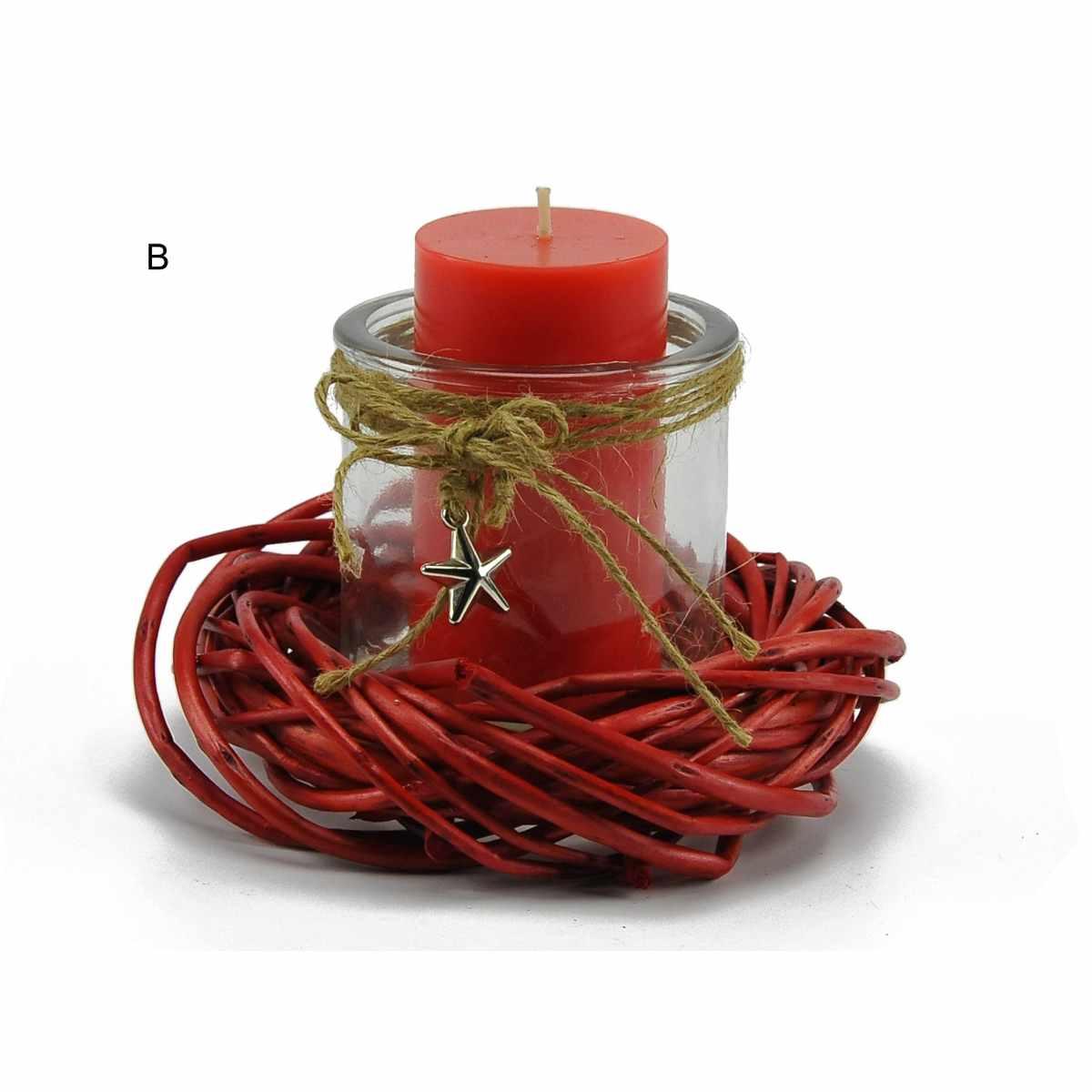 Portacandela Natale Vetro con Base Vimini 2 Modelli |M2 Store