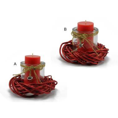 Portacandela Natale Vetro con Base Vimini 2 Modelli |M2 Store