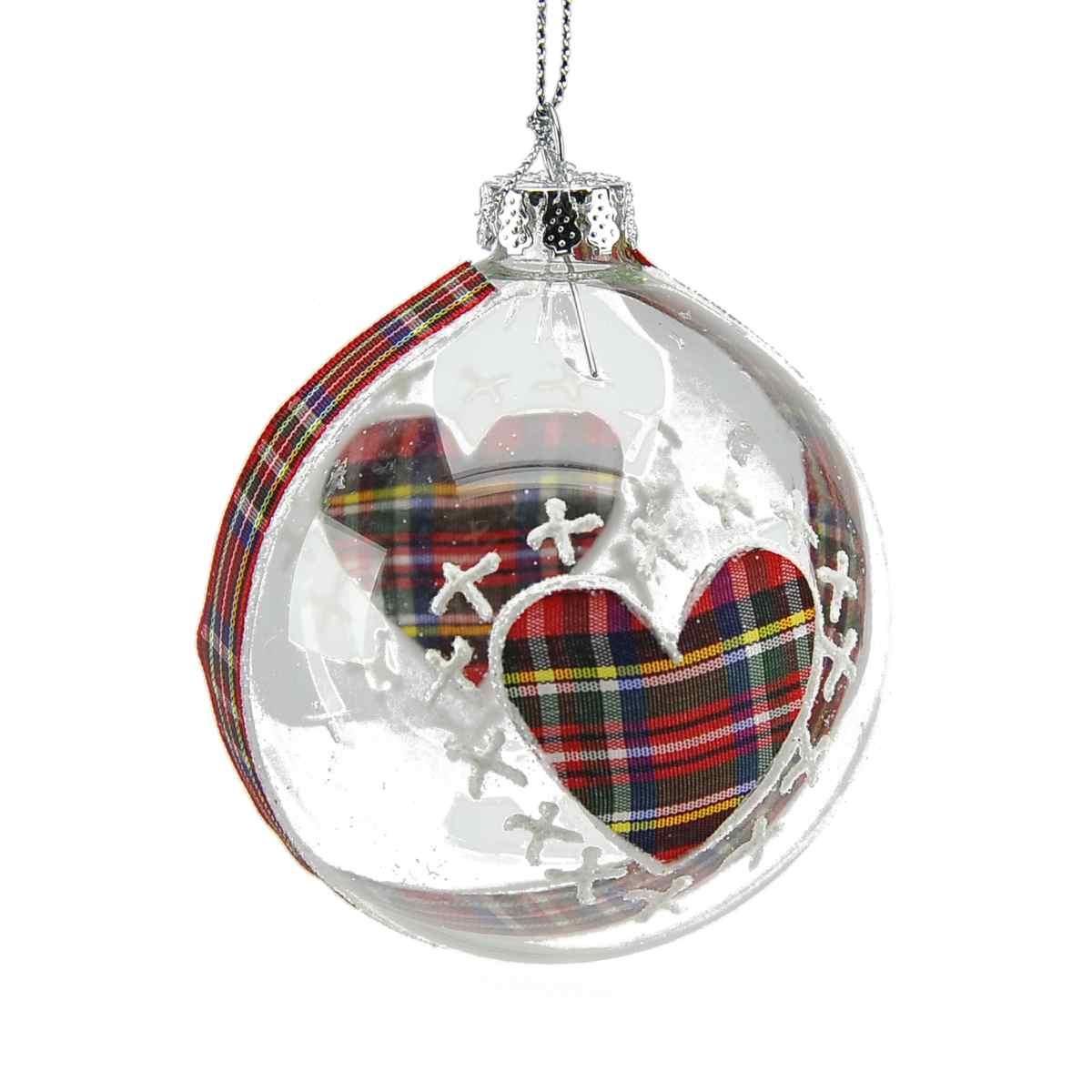 Pallina Natale Vetro cm.8 Trasp con Decoro Scozzese Set pz.2 |M2 Store