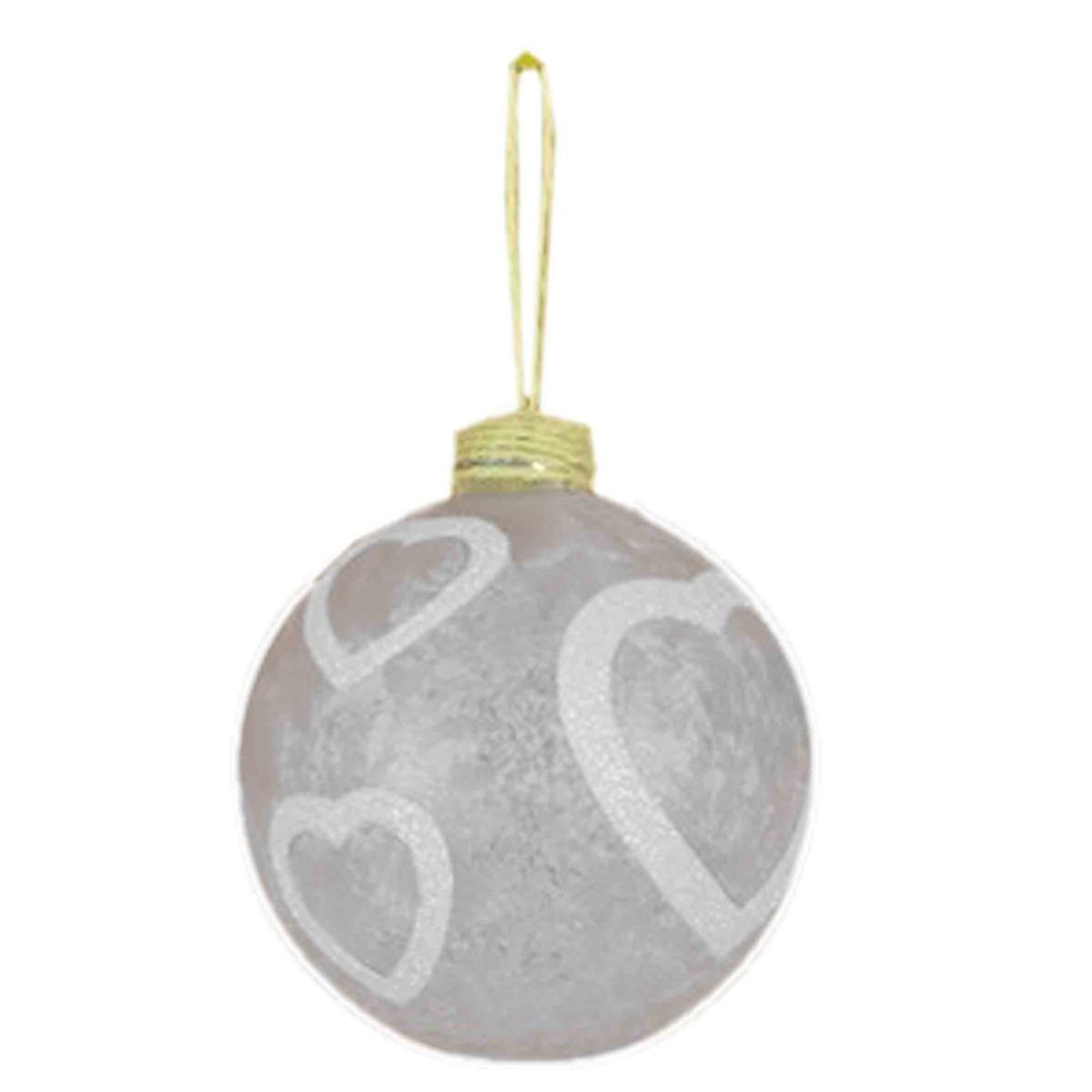 Pallina Natale Vetro cm.8 Bianca Satinata con Cuori |M2 Store