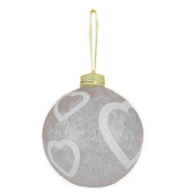 Pallina Natale Vetro cm.8 Bianca Satinata con Cuori |M2 Store