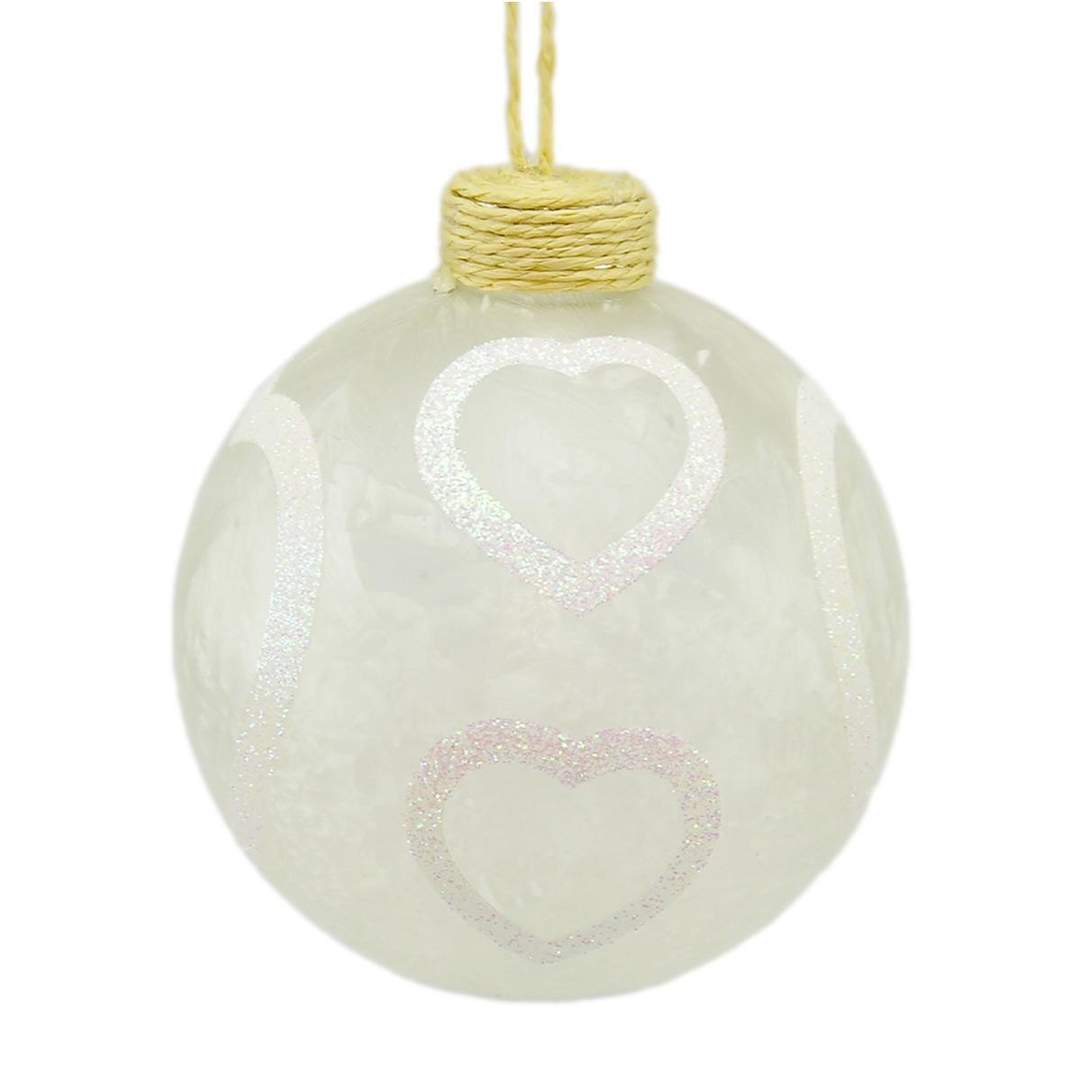Pallina Natale Vetro cm.10 Bianca Satinata con Cuori |M2 Store
