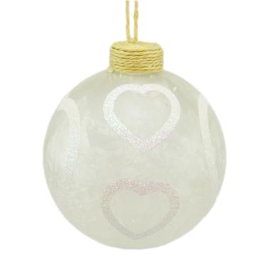 Pallina Natale Vetro cm.10 Bianca Satinata con Cuori |M2 Store