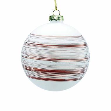 Pallina Natale Vetro cm.10 Bianca con Righe Rosse |M2 Store