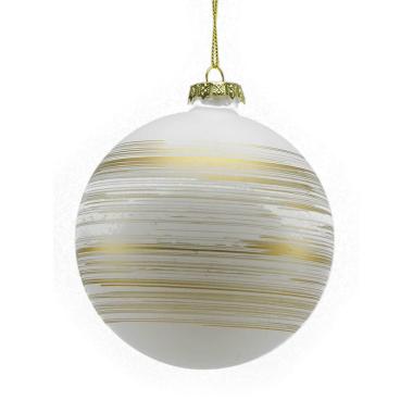 Pallina Natale Vetro cm.10 Bianca con Righe Oro |M2 Store