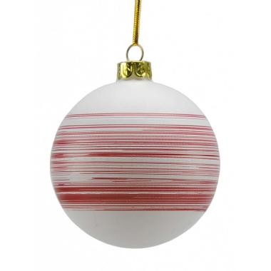 Pallina Natale Vetro cm.8 Bianca con Righe Rosse |M2 Store