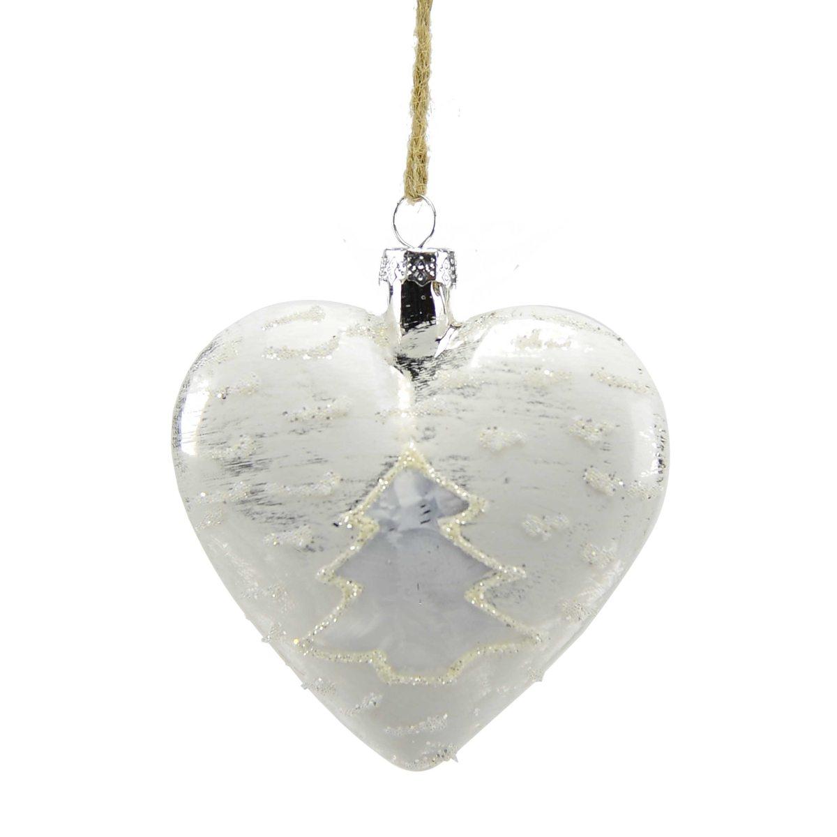 Pallina Natale Vetro cm.10 Cuore Bianco con Albero |M2 Store