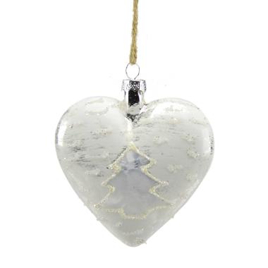 Pallina Natale Vetro cm.10 Cuore Bianco con Albero |M2 Store