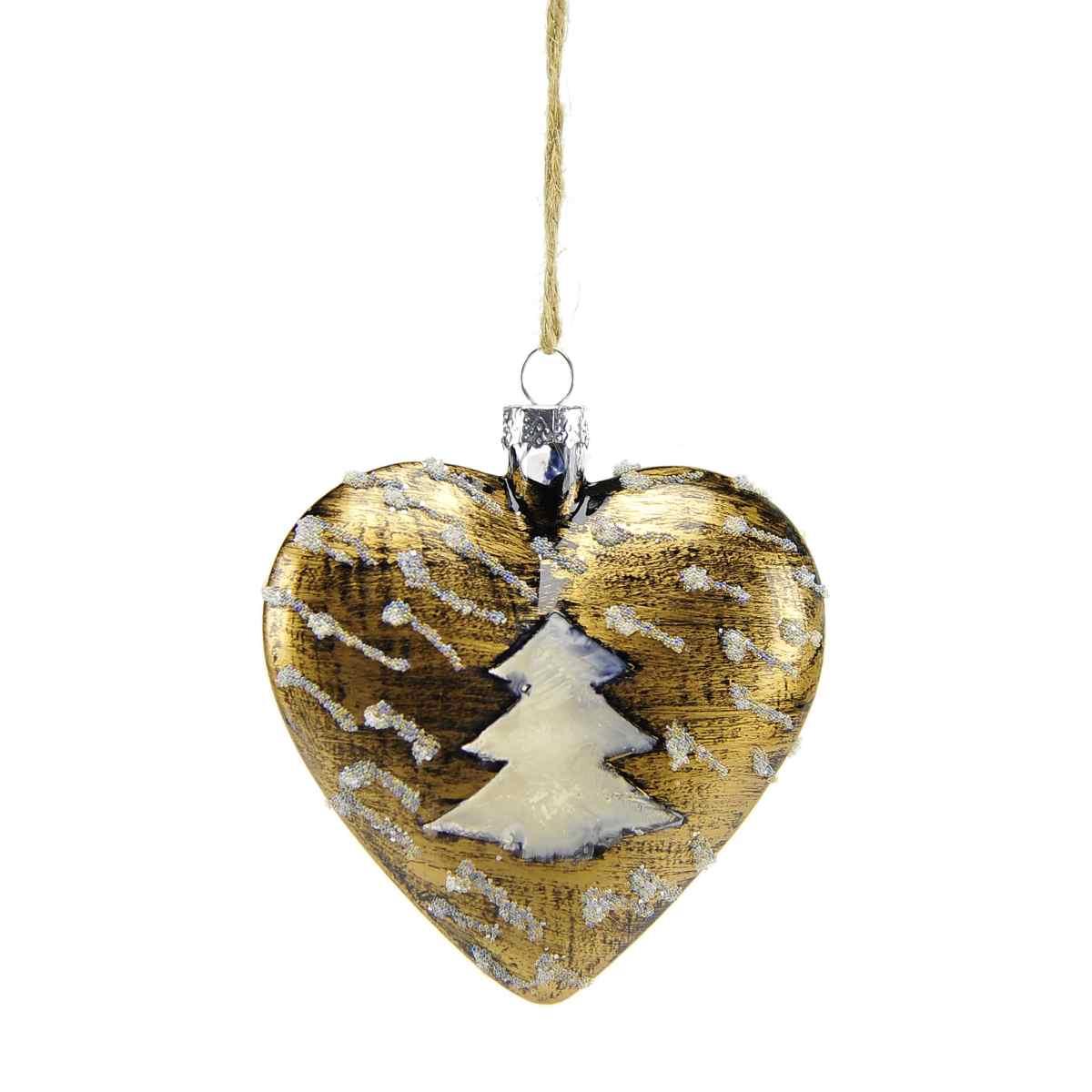 Pallina Natale Vetro cm.10 Cuore Bronzo con Albero |M2 Store