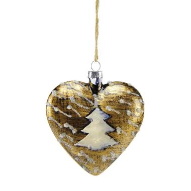 Pallina Natale Vetro cm.10 Cuore Bronzo con Albero |M2 Store