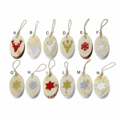 Decorazione Natalizia Legno Ovale 3 Modelli cm.h13 |M2 Store