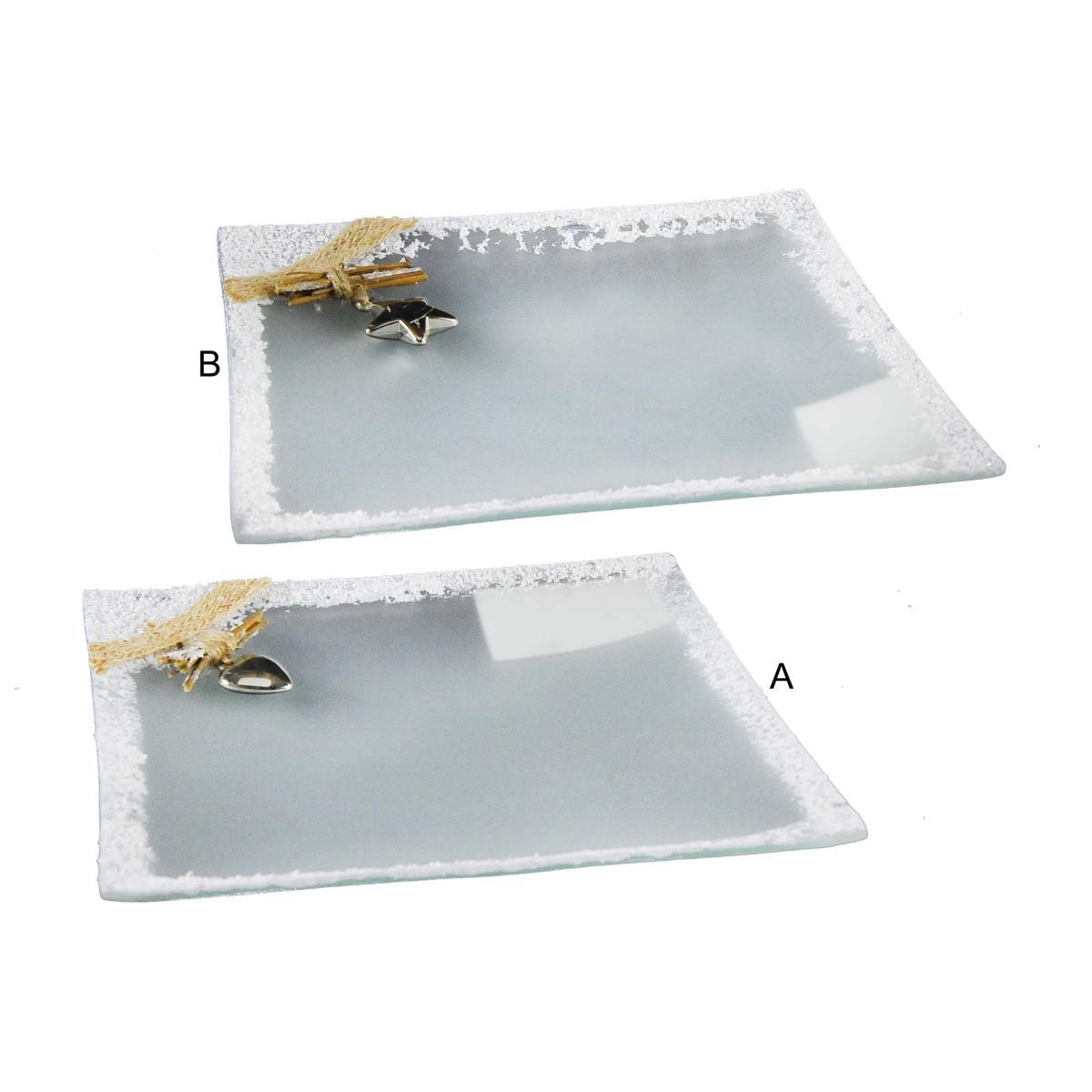 Piattino Tavola Natale Vetro con Bordo Innevato cm.20x20 |M2 Store