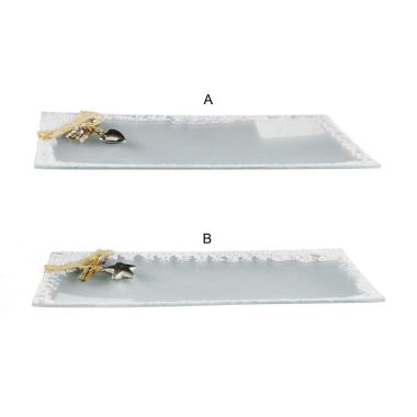 Piattino Tavola Natale Vetro con Bordo Innevato cm.27x13 |M2 Store