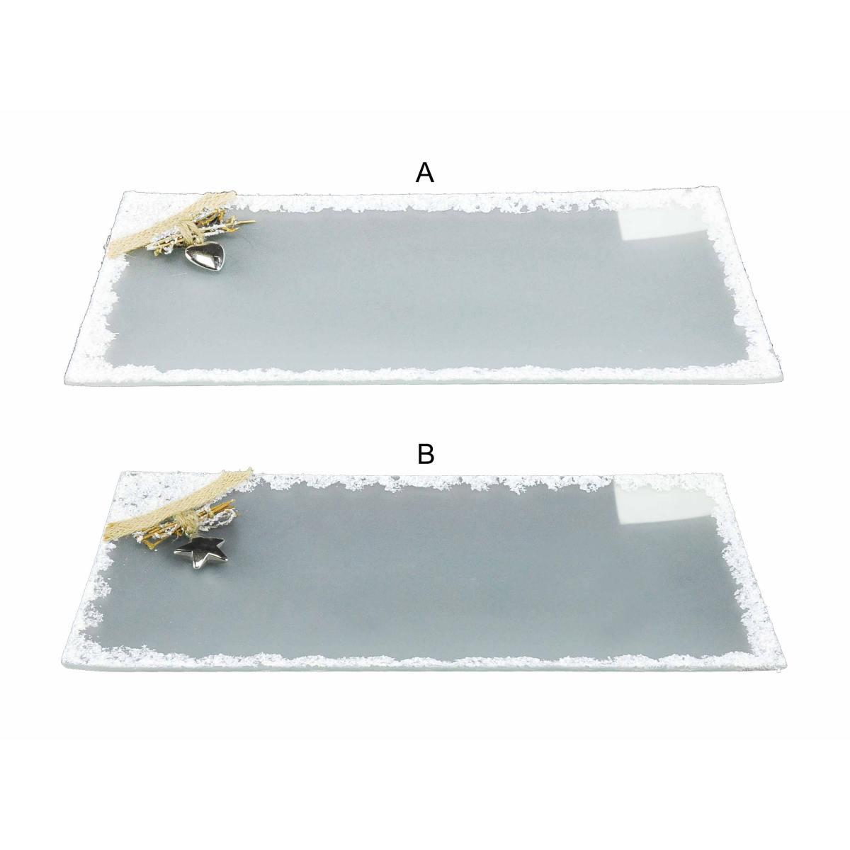 Piattino Tavola Natale Vetro con Bordo Innevato cm.34x17 |M2 Store