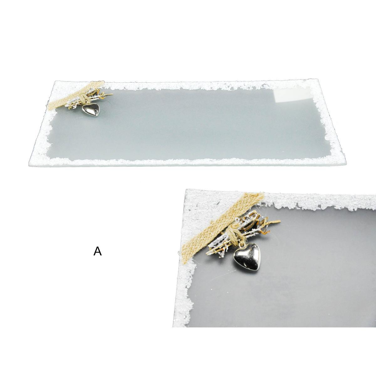 Piattino Tavola Natale Vetro con Bordo Innevato cm.34x17 |M2 Store