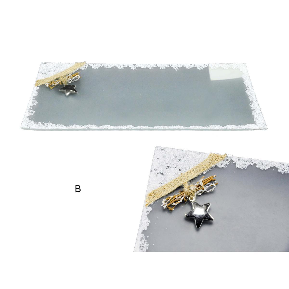 Piattino Tavola Natale Vetro con Bordo Innevato cm.34x17 |M2 Store