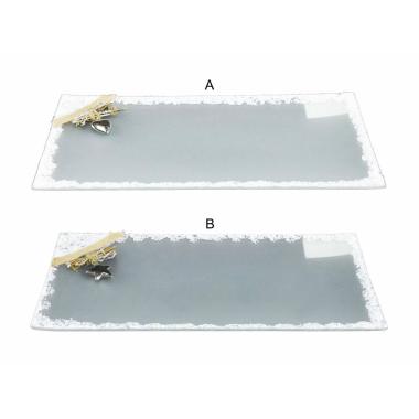 Piattino Tavola Natale Vetro con Bordo Innevato cm.34x17 |M2 Store