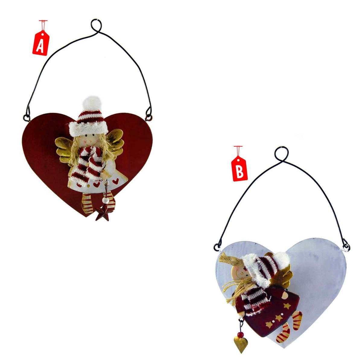 Decorazione Natalizia Cuore con Angelo Metallo cm.10 2 Modelli |M2 Store