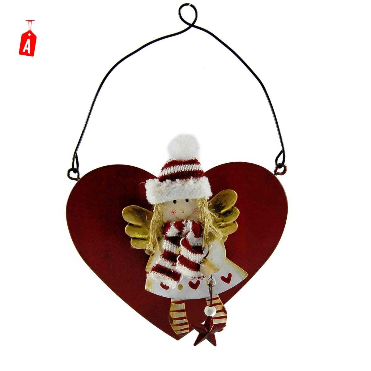 Decorazione Natalizia Cuore con Angelo Metallo cm.10 2 Modelli |M2 Store