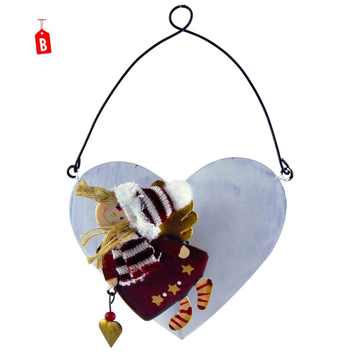 Decorazione Natalizia Cuore con Angelo Metallo cm.10 2 Modelli |M2 Store