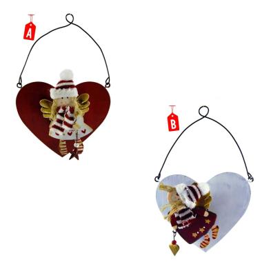 Decorazione Natalizia Cuore con Angelo Metallo cm.10 2 Modelli |M2 Store