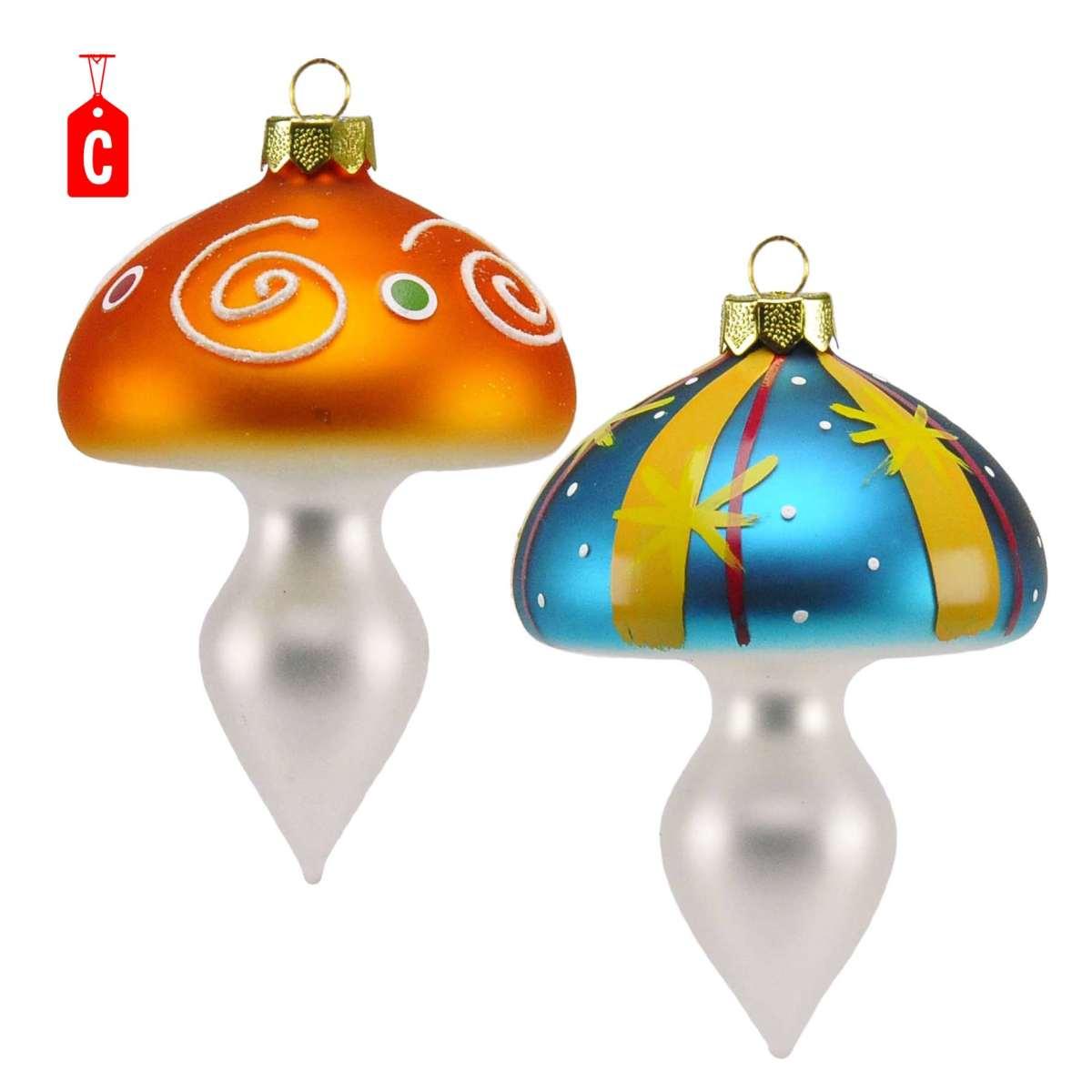 Pallina Natale Vetro Funghetti cm.10 Set pz.2 3 Modelli |Inge's Glass