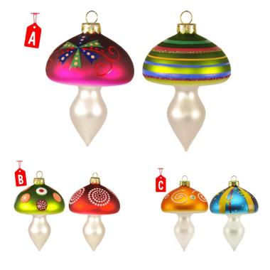 Pallina Natale Vetro Funghetti cm.10 Set pz.2 3 Modelli |Inge's Glass