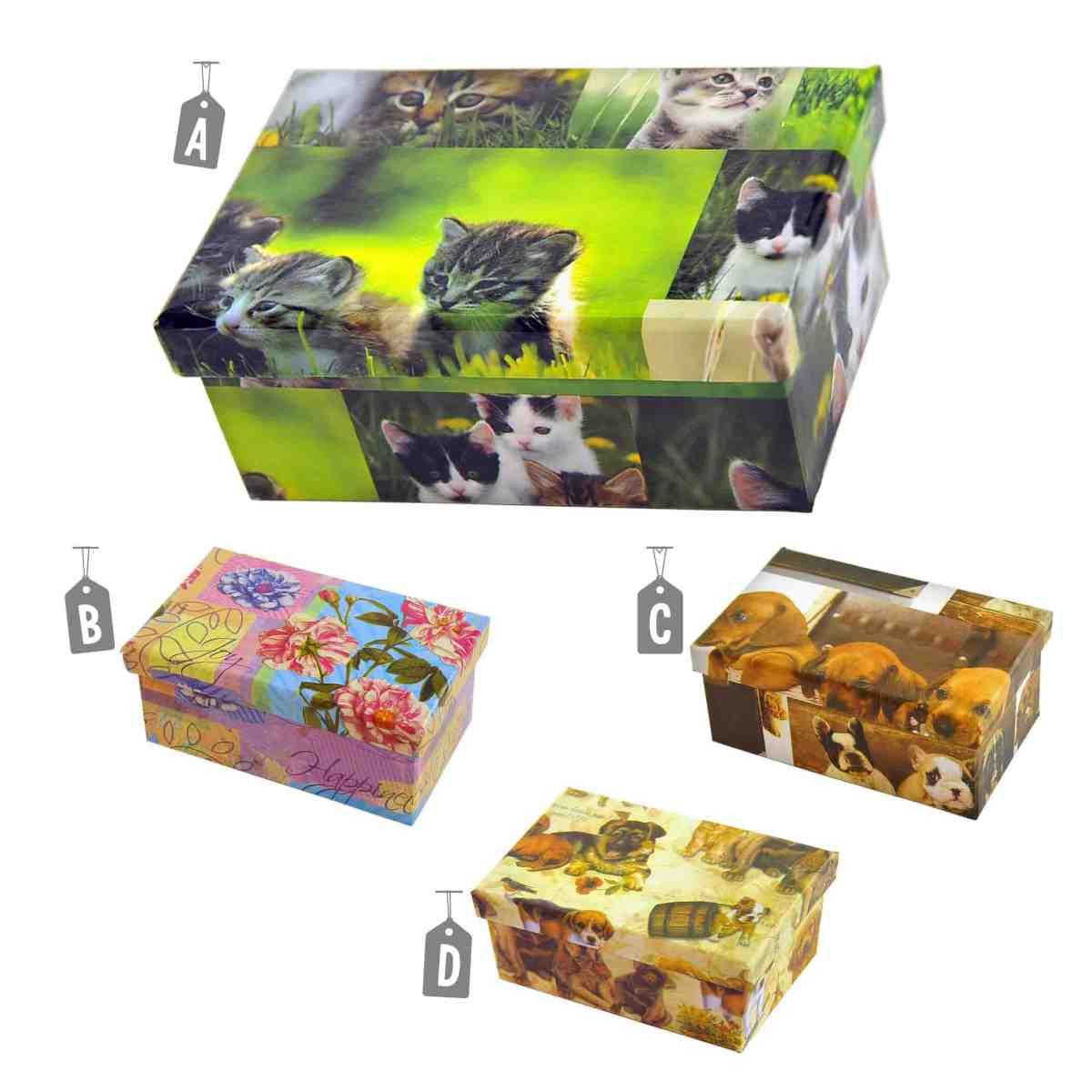 Scatola Cartone 02 Fiori Animali cm.14x8,5x6 4 Modelli Assortiti | M2 Store