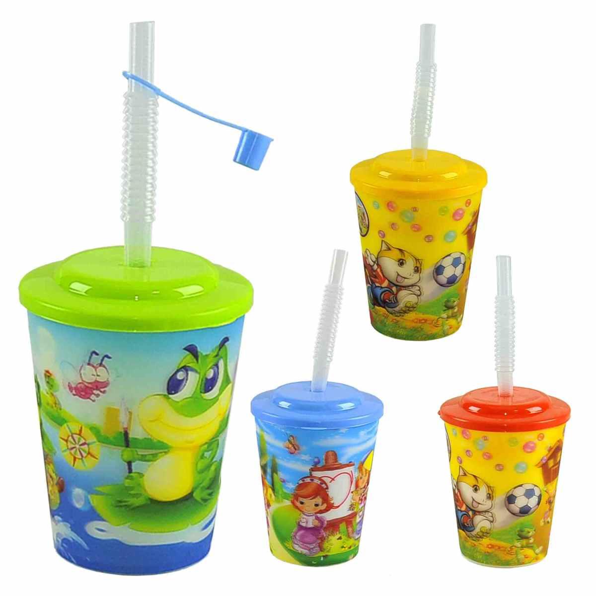 Bicchiere PL Cartoni con Cop con Cannuccia |M2 Store