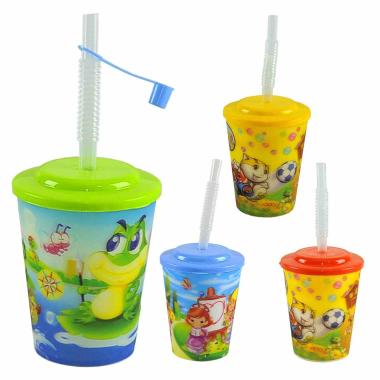 Bicchiere PL Cartoni con Cop con Cannuccia |M2 Store