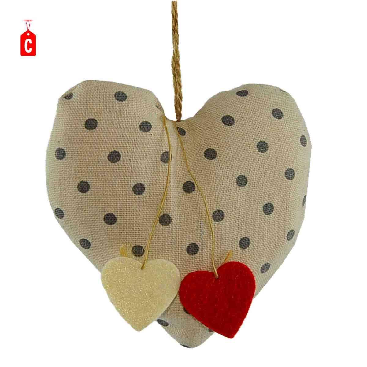 Decorazione Natalizia Cuore Lino Pois cm.12x12 3 Colori |M2 Store