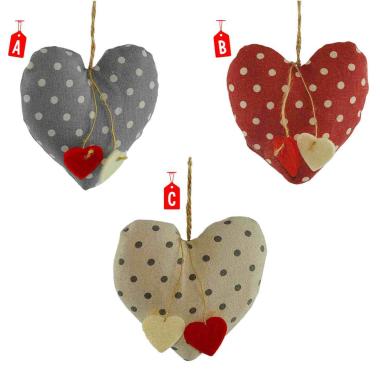 Decorazione Natalizia Cuore Lino Pois cm.12x12 3 Colori |M2 Store