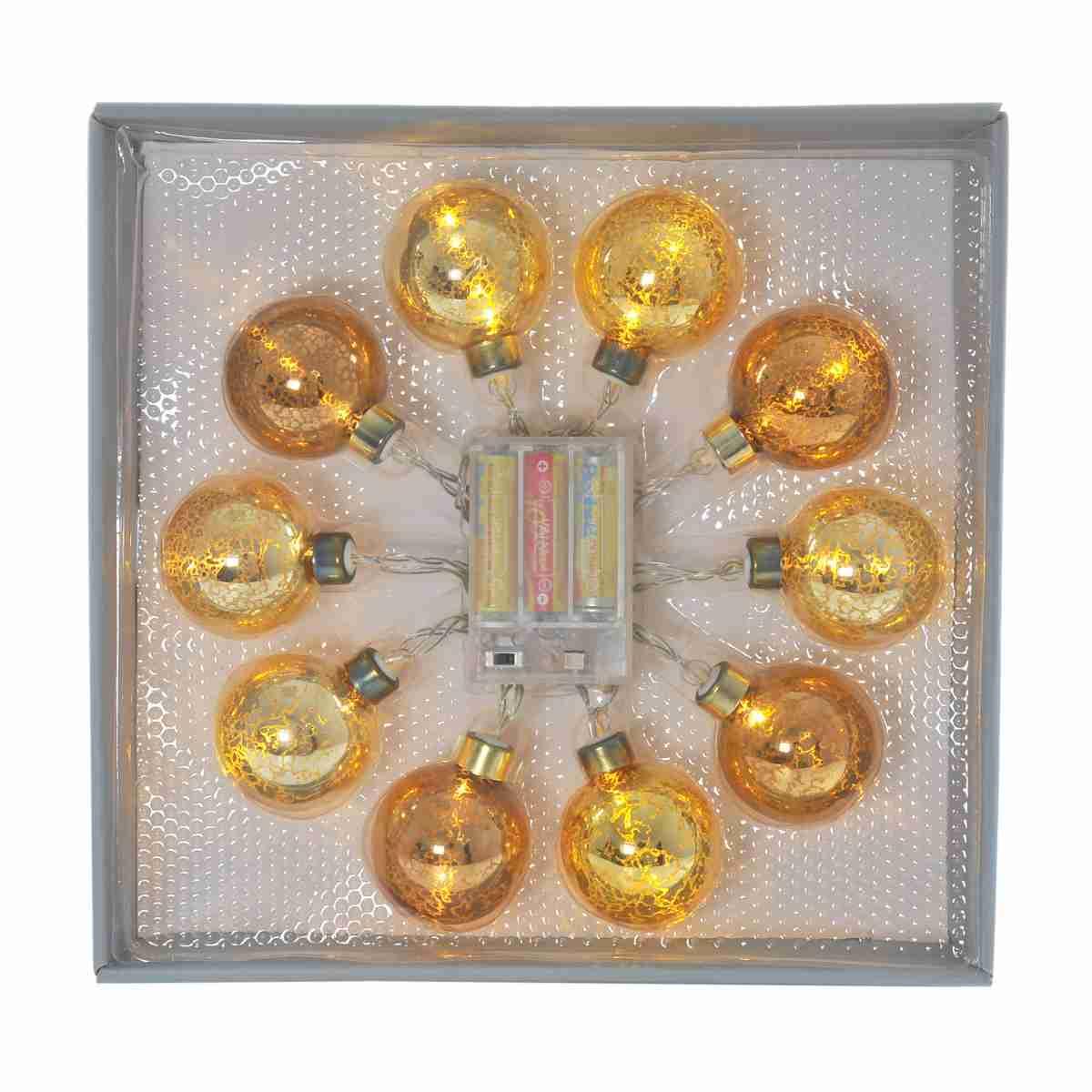 Pallina Natale cm.6 Luci int. LED Bronzo Set pz.p10 Batteria |Inge's Glass