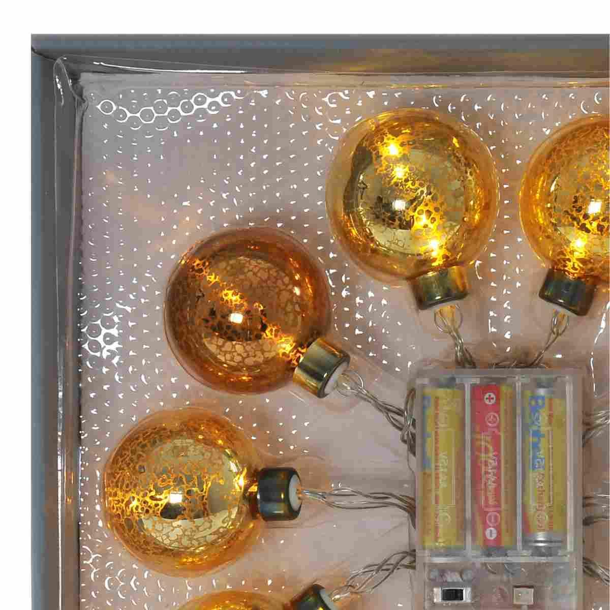 Pallina Natale cm.6 Luci int. LED Bronzo Set pz.p10 Batteria |Inge's Glass