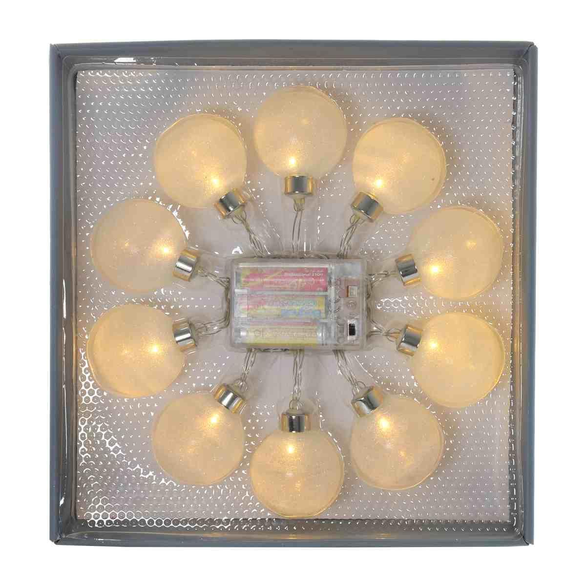Pallina Natale cm.6 Luci int. LED Bianco Set pz.10 Batteria |Inge's Glass