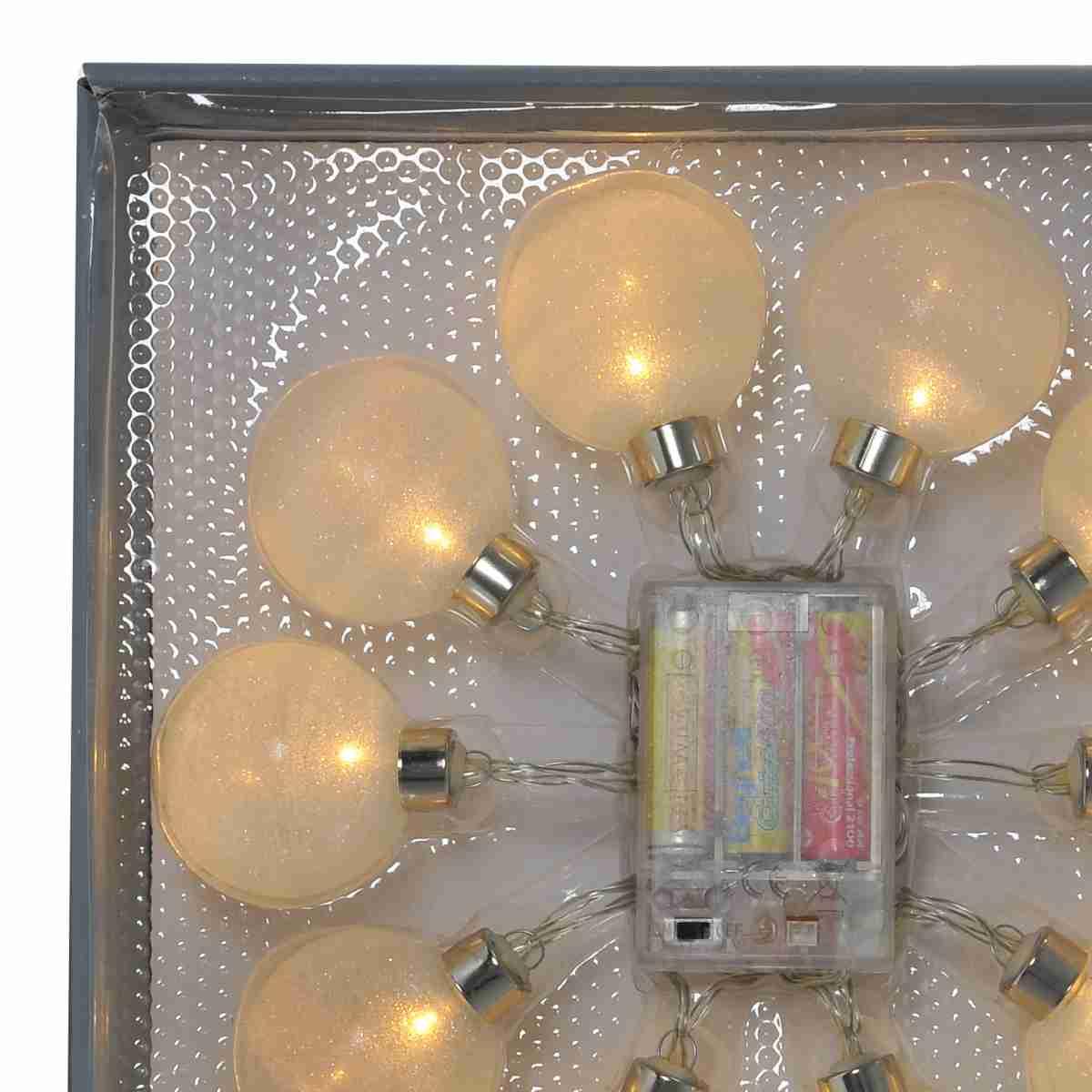 Pallina Natale cm.6 Luci int. LED Bianco Set pz.10 Batteria |Inge's Glass